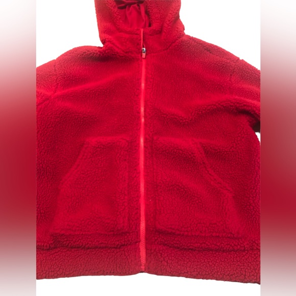 Women M Fabletics Lotta Full Zip Hoodie Sherpa Teddy Fleece Red Jacket Coat - Picture 8 of 10